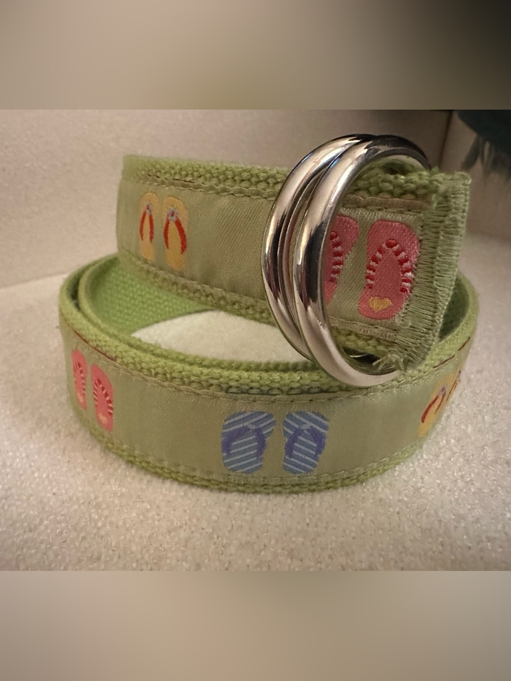 Flip-Flop Print Fabric Belt with Silver D-Ring Preppy Size Small 41” No Tags